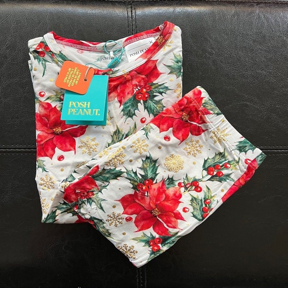 POSH PEANUT PP EMILIA CHRISTMAS XMAS HOLIDAY PAJAMA PJ POINSETTIA TODDLER NEW 4T